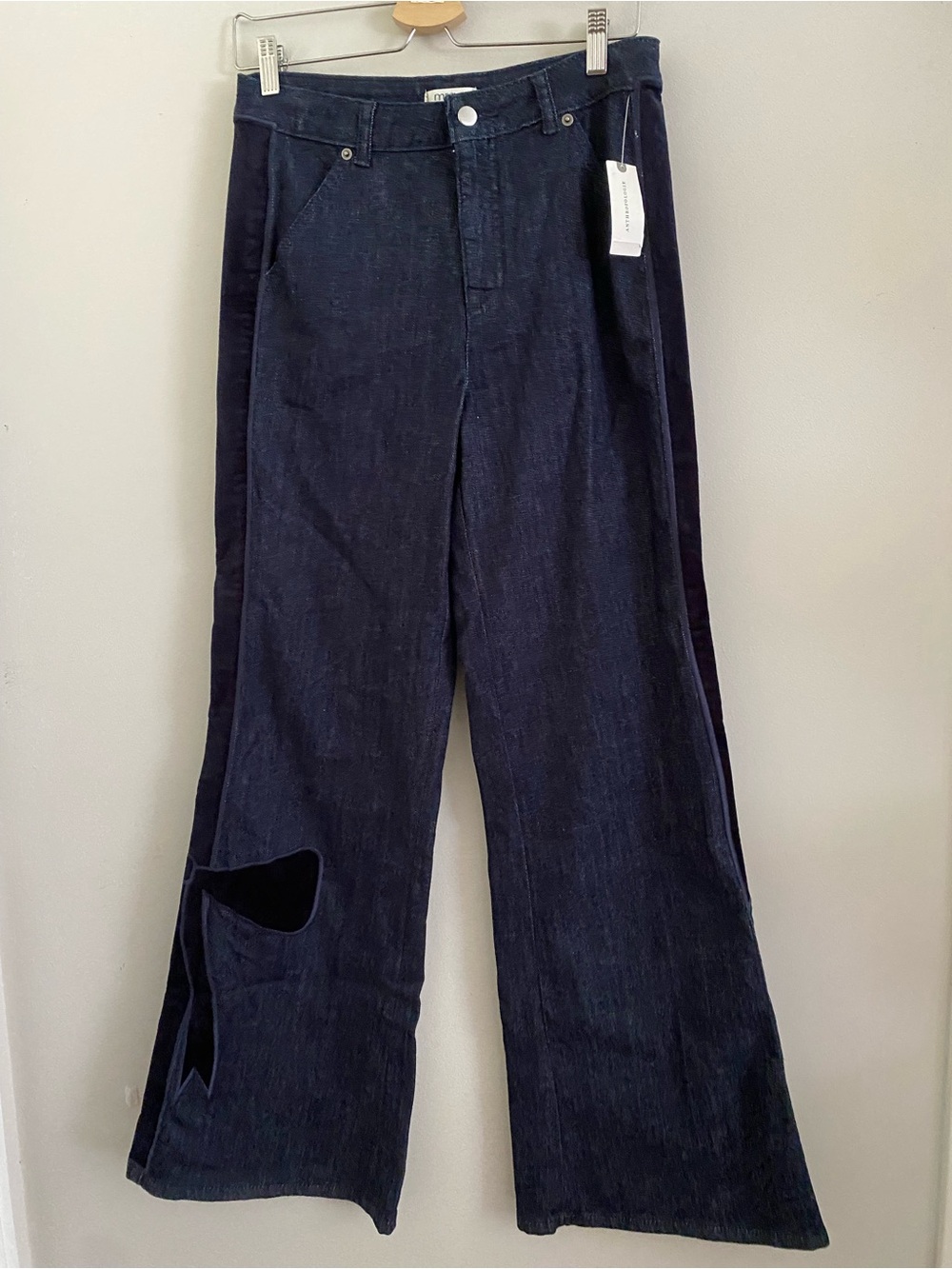 Anthropologie Maeve Bow Peep High-Rise Flare Jeans 29 denim rinse blue new nwt - Picture 7 of 9